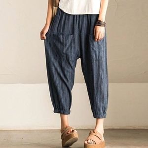 Butkud summer loose stripe blue lantern pants. S/M